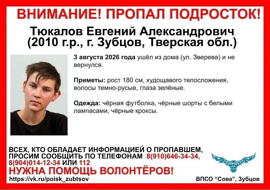 В Тверской области пропал худощавый подросток