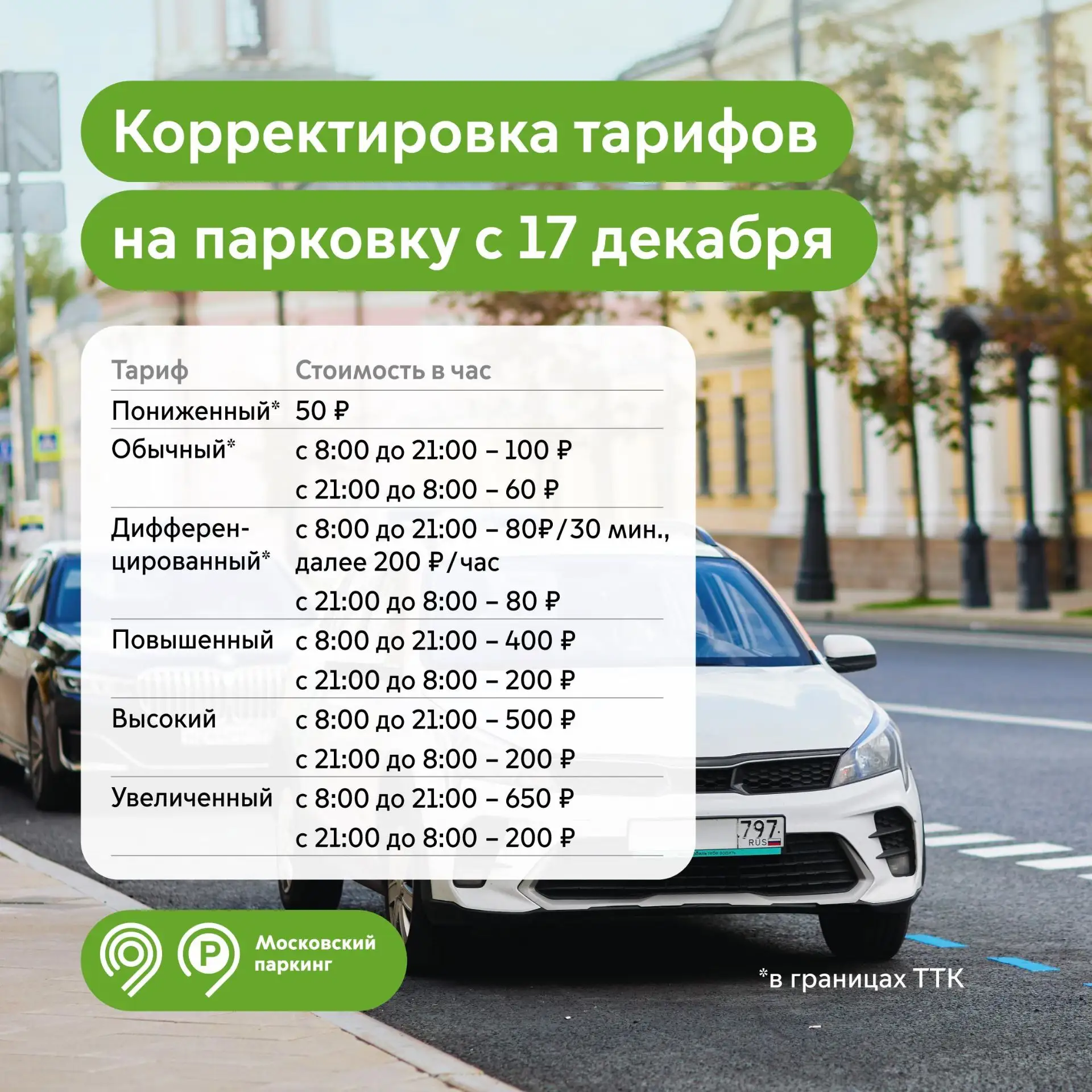 Цены на платные парковки и стоимость динамического тарифа изменятся в Москве с 17 декабря, сообщили ТАСС в столичном департаменте транспорта: